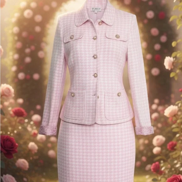 St. John Collection By Marie Gray Pink Checked Gingham Look Blazer 14 MSRP $1998 - Picture 7 of 9